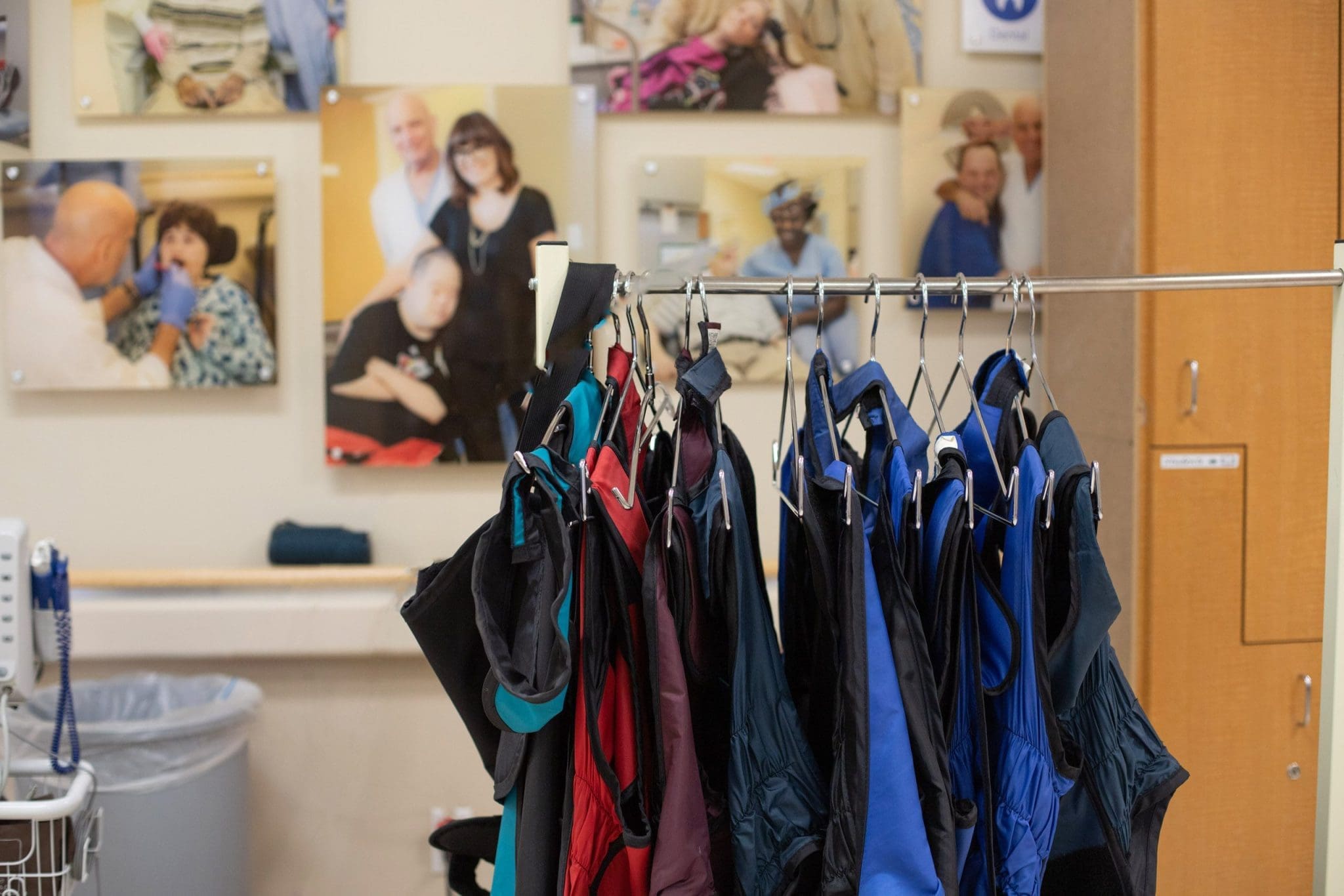 Hanging weighted blankets and other behavioral support tools designed for sensory-friendly therapy at Kramer Davis Clinic.